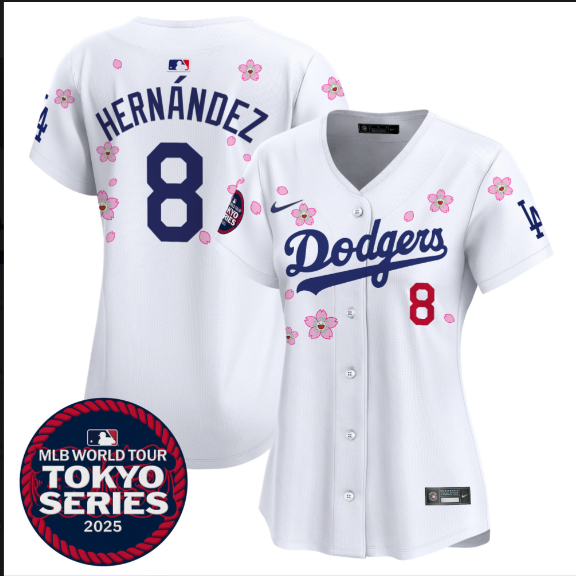 Women Los Angeles Dodgers 8 Hernandez Tokyo Series 2025 white Limited Stitched Jersey2